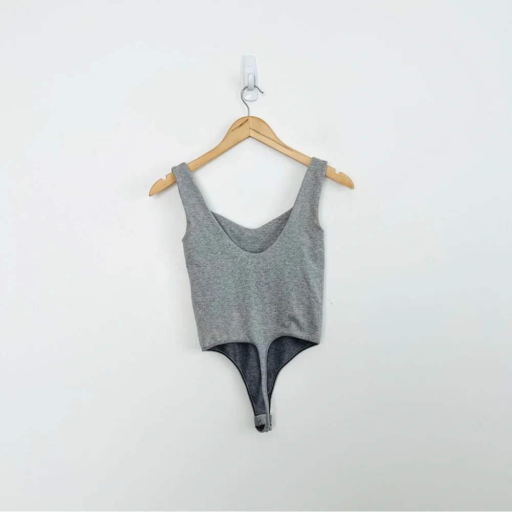 Free People Clean Lines Bodysuit Heather Gray Tank Top